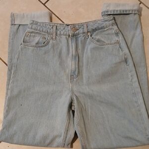 ASOS Men's Size 28/36 Light Blue Distressed High Waisted Straight Leg Jeans